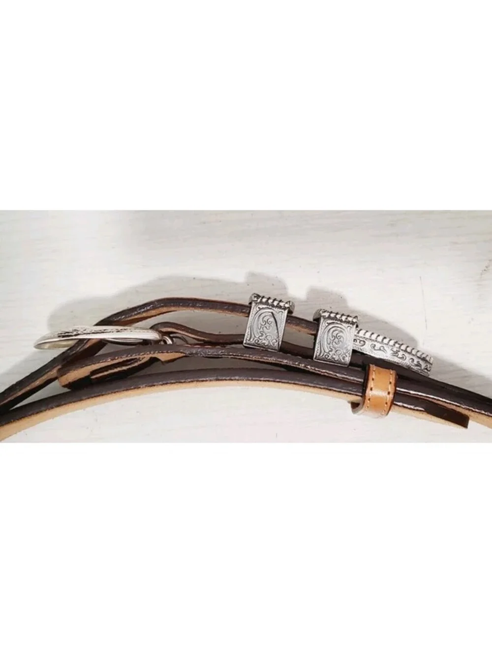 Vintage JUSTIN Buckle Belt Western Tapered 36 Brown TOOLED Leather